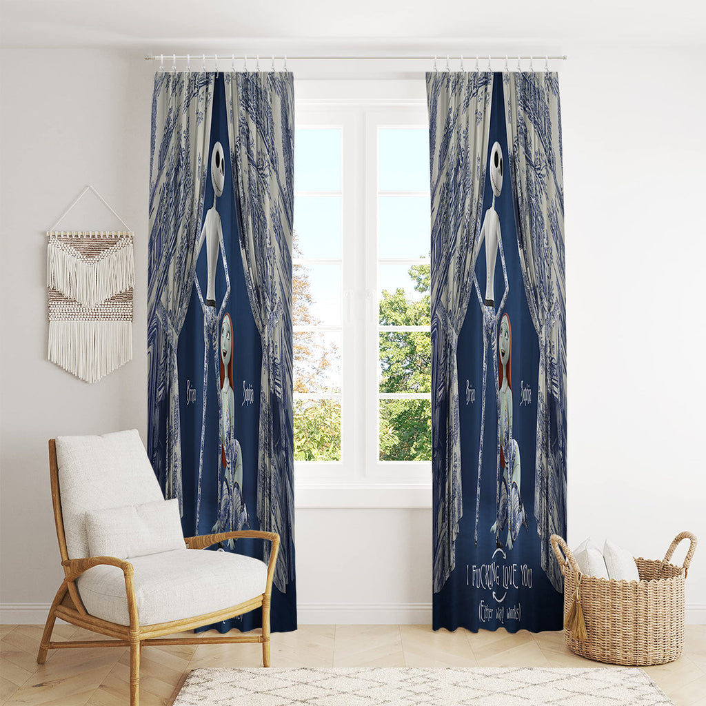 Personalized Nightmare Blackout Window Curtain Set for Couples Window Curtains GradoCreations