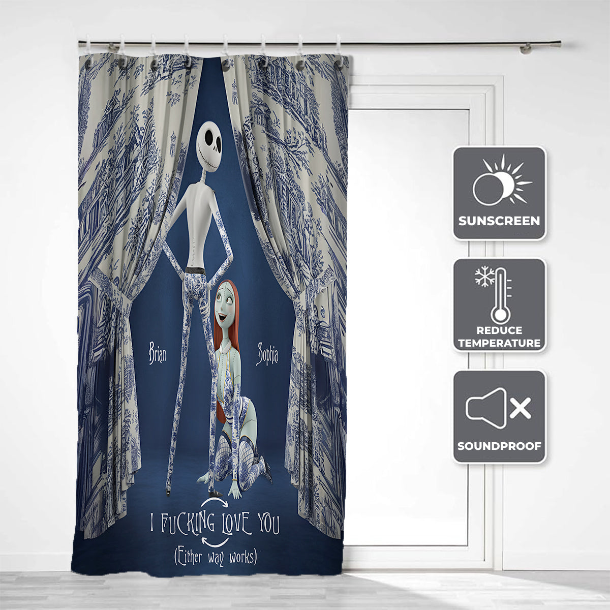 Personalized Nightmare Blackout Window Curtain Set for Couples Window Curtains GradoCreations