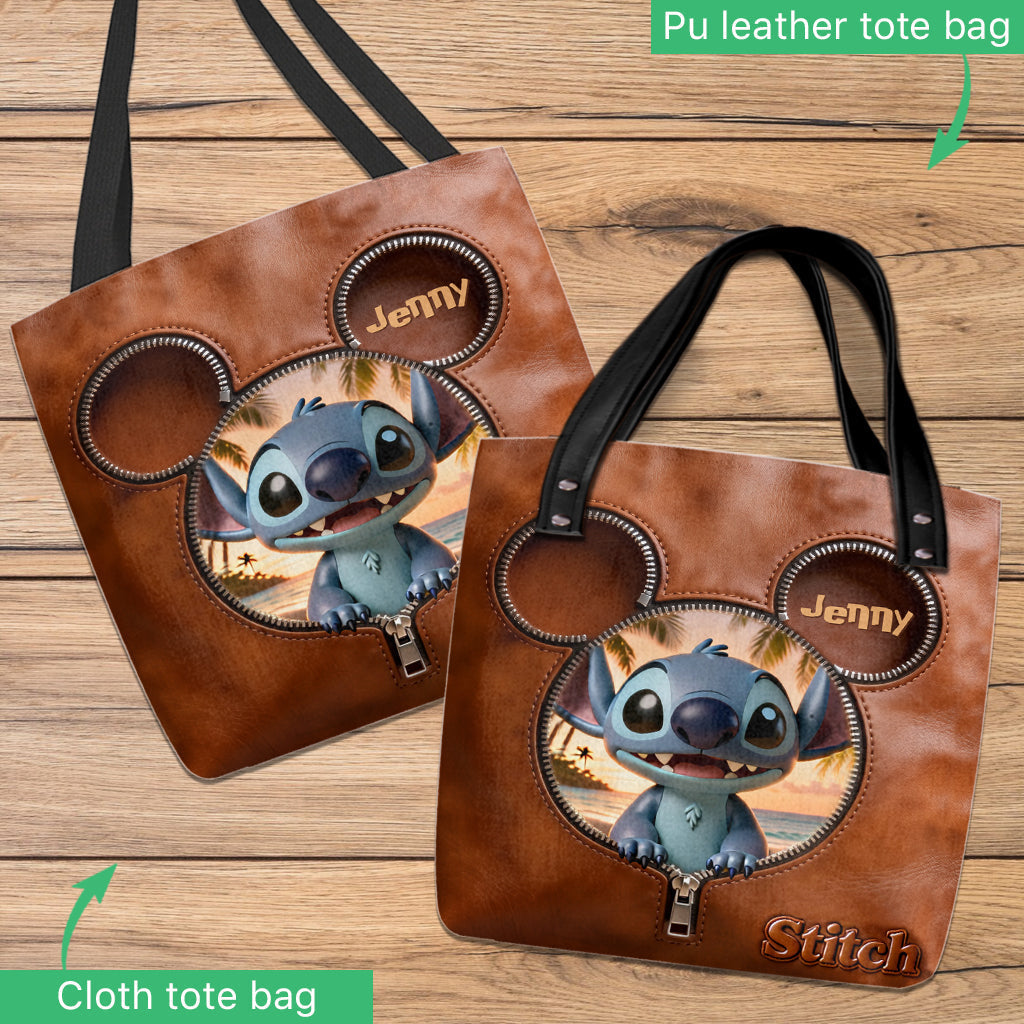 Personalized Stitch Tote Bag with Custom Name for Disney Fans Tote Bag GradoCreations