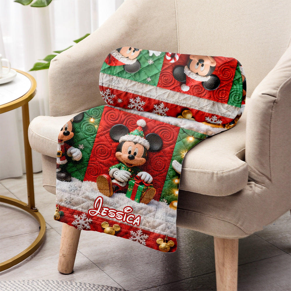 Personalized Mickey Mouse Christmas Blanket Custom Name Gift Blanket GradoCreations