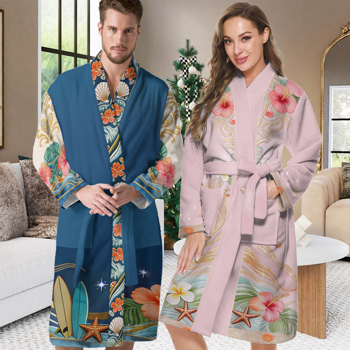 Personalized Ohana Pajama Kimono Robe Custom Name Gift for Couples Pajama Kimono Robe GradoCreations