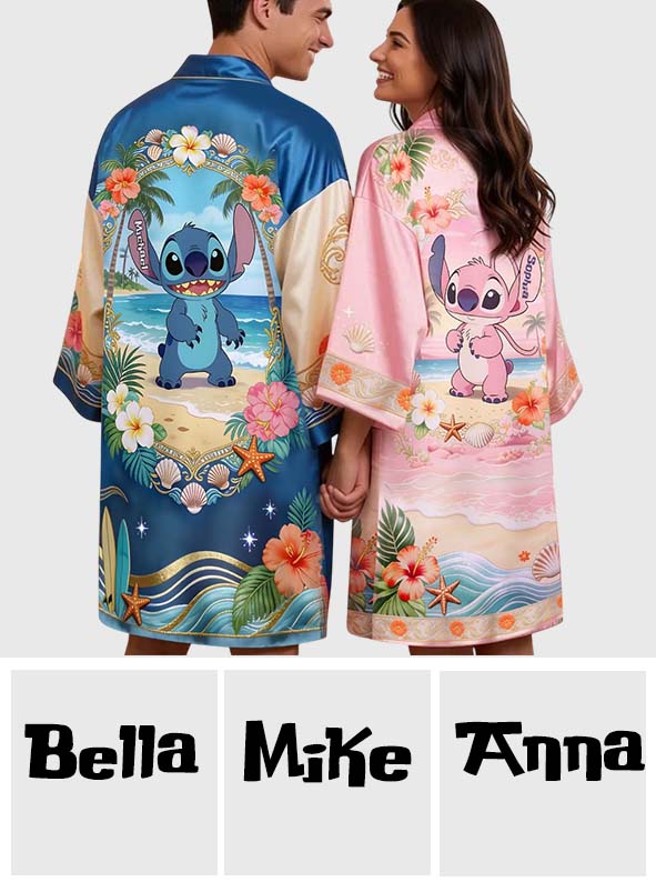 Personalized Ohana Pajama Kimono Robe Custom Name Gift for Couples Pajama Kimono Robe GradoCreations