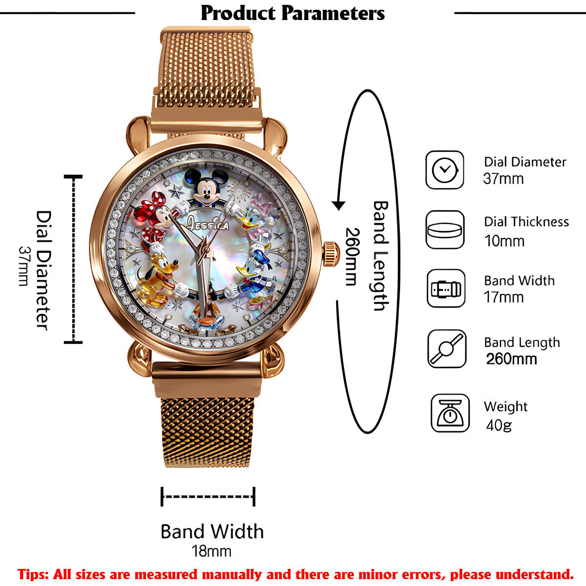 Personalized Disney Character Women’s Hand Watch Custom Name Gift Women Hand Watch GradoCreations