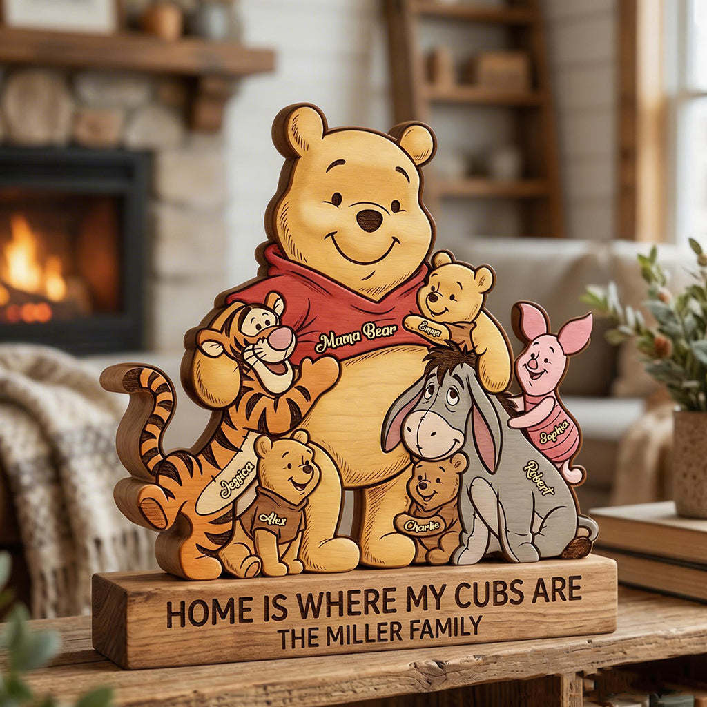 Personalized Bear Shaped Wooden Puzzle Custom Family Gift Shaped Wooden Puzzle GradoCreations