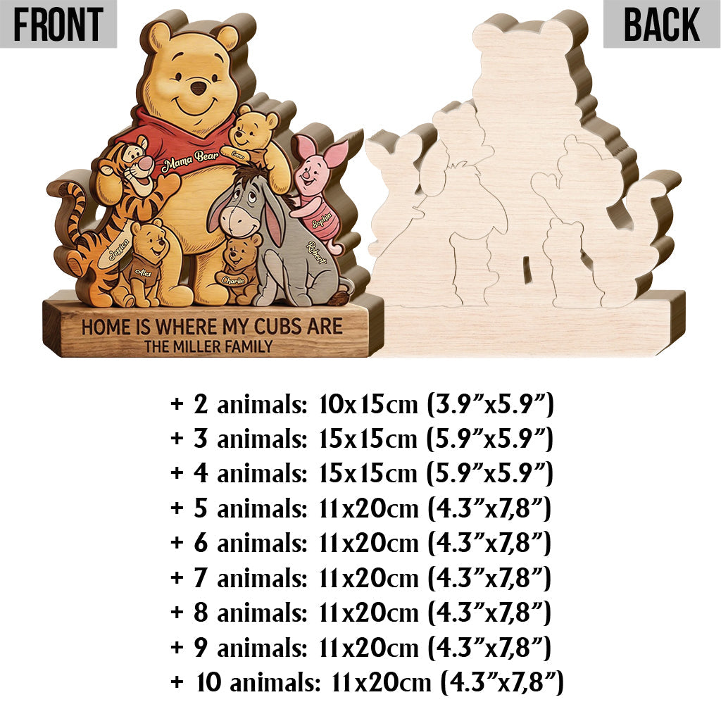 Personalized Bear Shaped Wooden Puzzle Custom Family Gift Shaped Wooden Puzzle GradoCreations