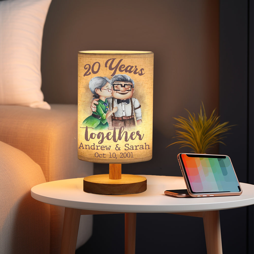 Personalized Table Lamp with Wood Base Custom Couple Gift Tableside Lamp with Wood Base GradoCreations