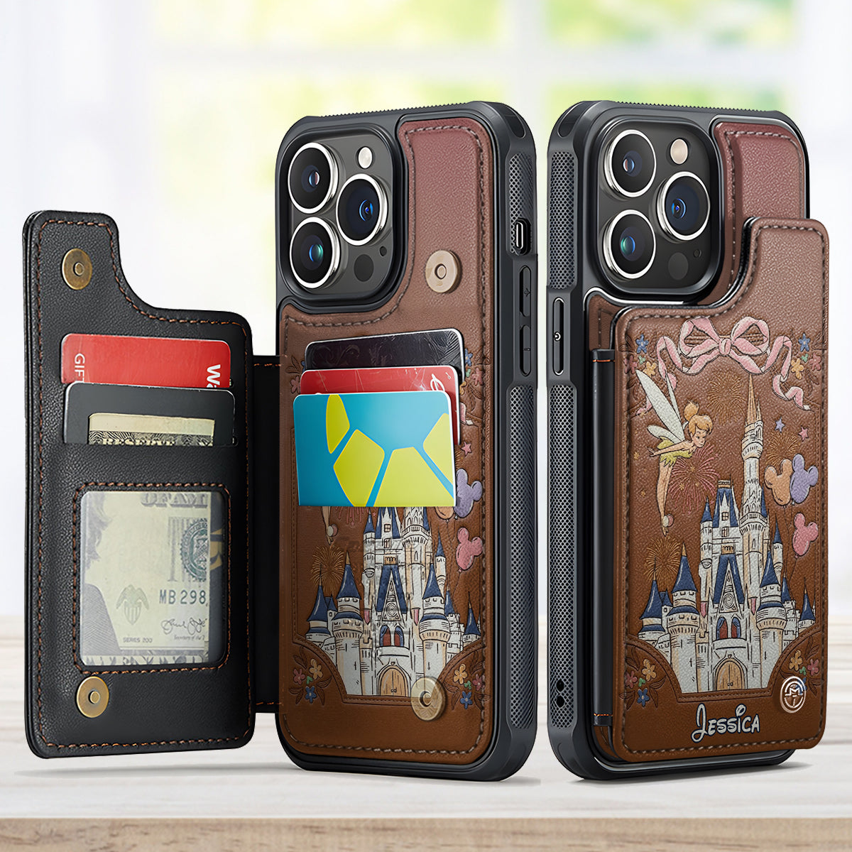 Personalized Disney Castle Wallet Phone Case Custom Name Gift Fully Printed Wallet Phone Case GradoCreations