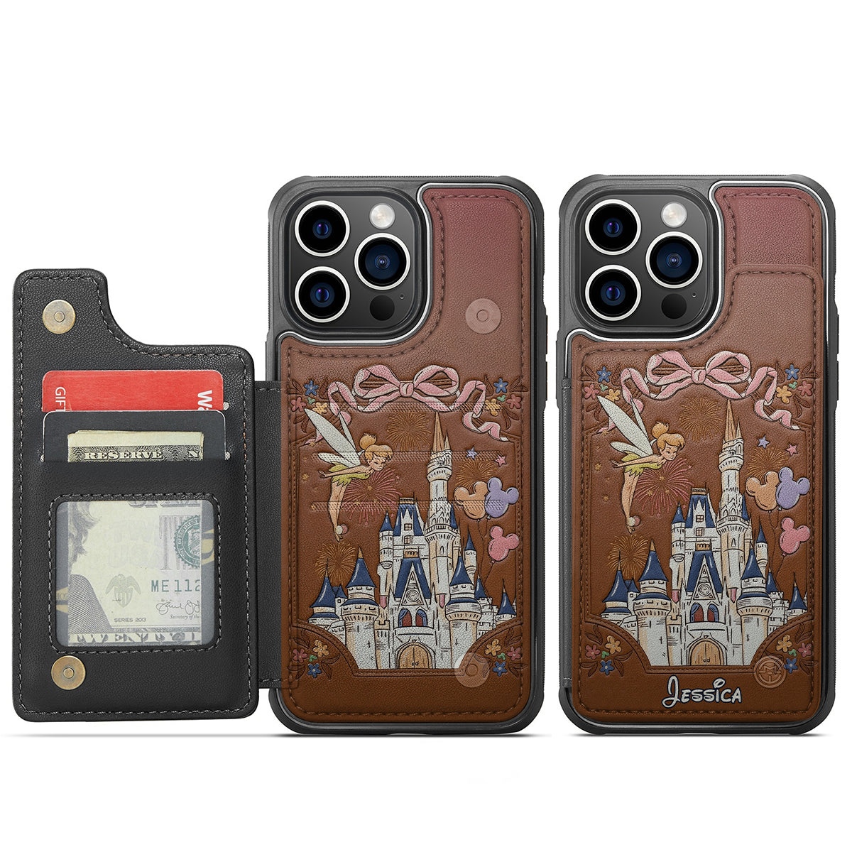 Personalized Disney Castle Wallet Phone Case Custom Name Gift Fully Printed Wallet Phone Case GradoCreations