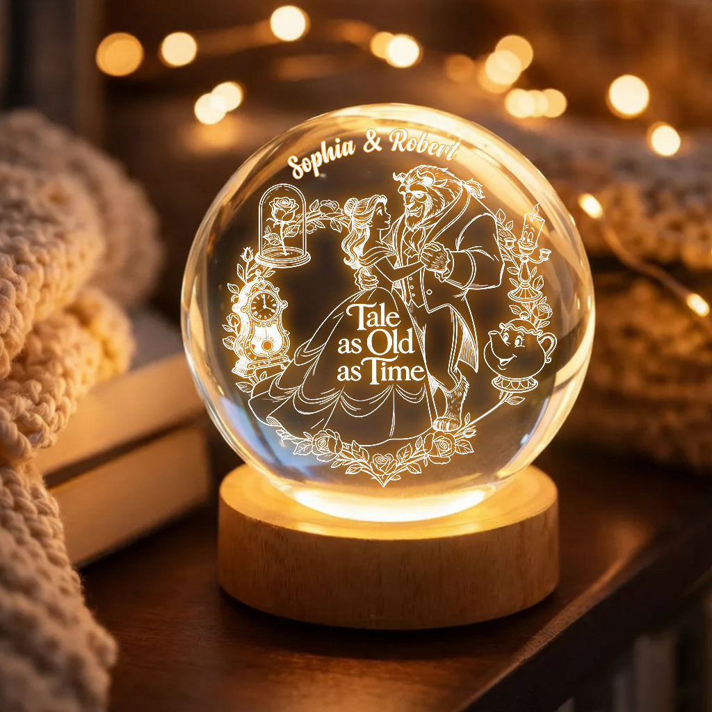 Personalized Beauty and The Beast Crystal Ball Night Light Gift for Couples Crystal Ball Night Light GradoCreations