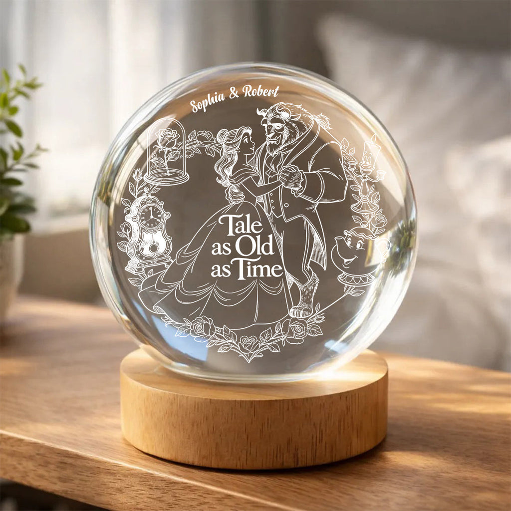 Personalized Beauty and The Beast Crystal Ball Night Light Gift for Couples Crystal Ball Night Light GradoCreations