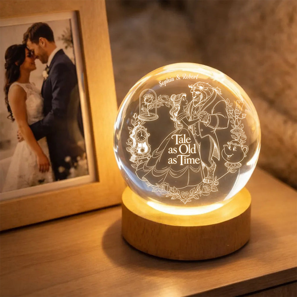 Personalized Beauty and The Beast Crystal Ball Night Light Gift for Couples Crystal Ball Night Light GradoCreations