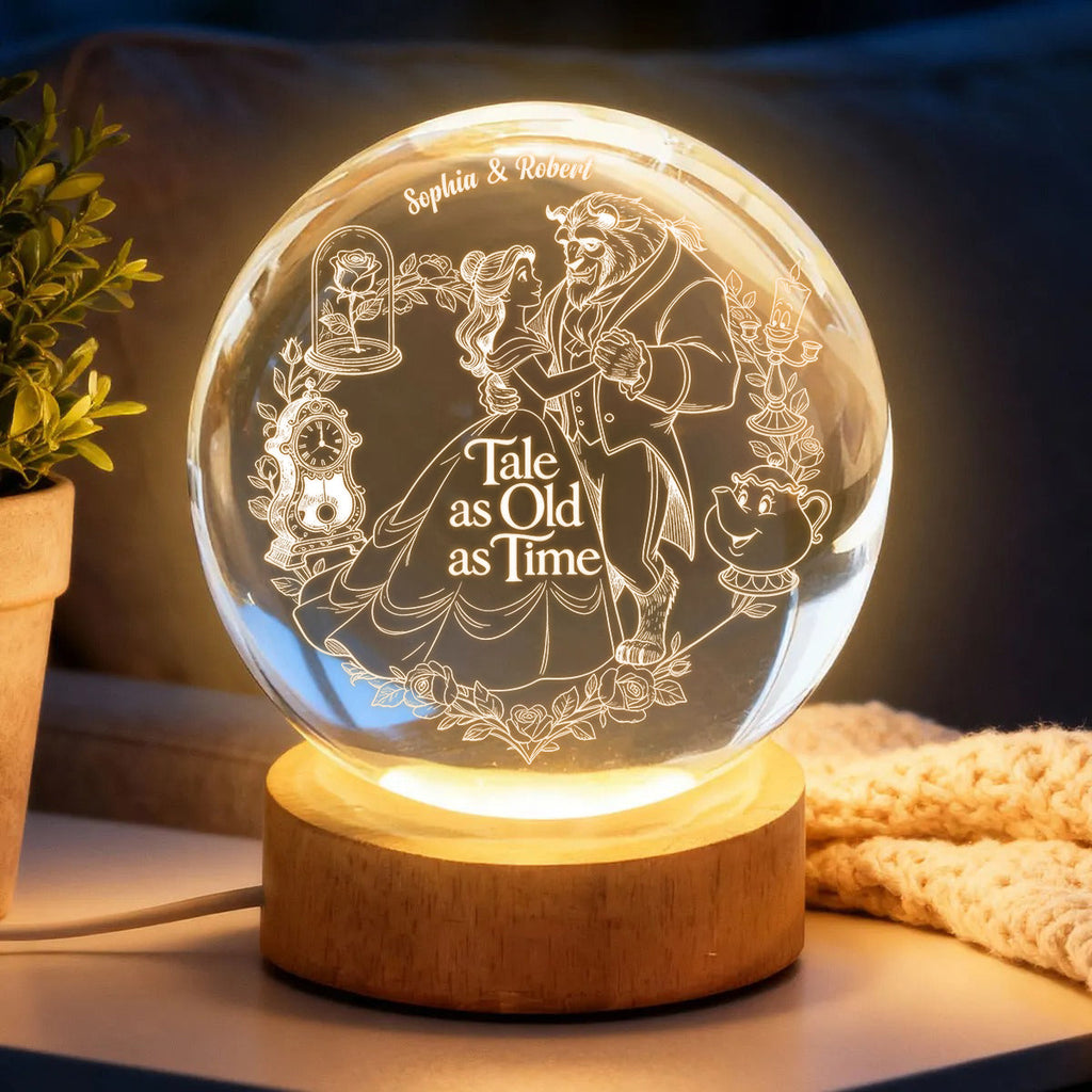 Personalized Beauty and The Beast Crystal Ball Night Light Gift for Couples Crystal Ball Night Light GradoCreations