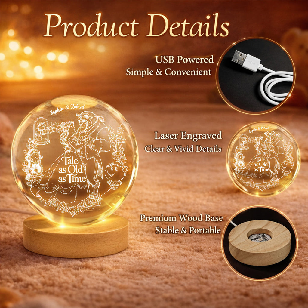 Personalized Beauty and The Beast Crystal Ball Night Light Gift for Couples Crystal Ball Night Light GradoCreations