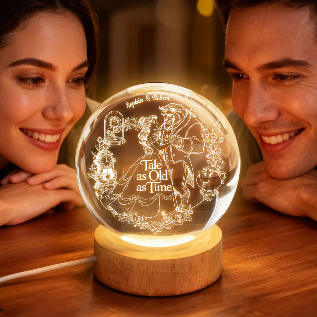 Personalized Beauty and The Beast Crystal Ball Night Light Gift for Couples Crystal Ball Night Light GradoCreations