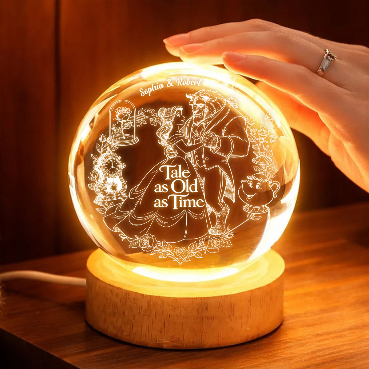 Personalized Beauty and The Beast Crystal Ball Night Light Gift for Couples Crystal Ball Night Light GradoCreations