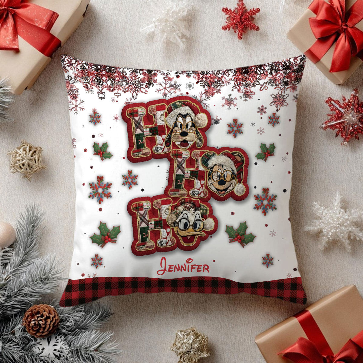 Personalized Cartoon Mouse Throw Pillow Custom Name Gift for Christmas Throw Pillow GradoCreations