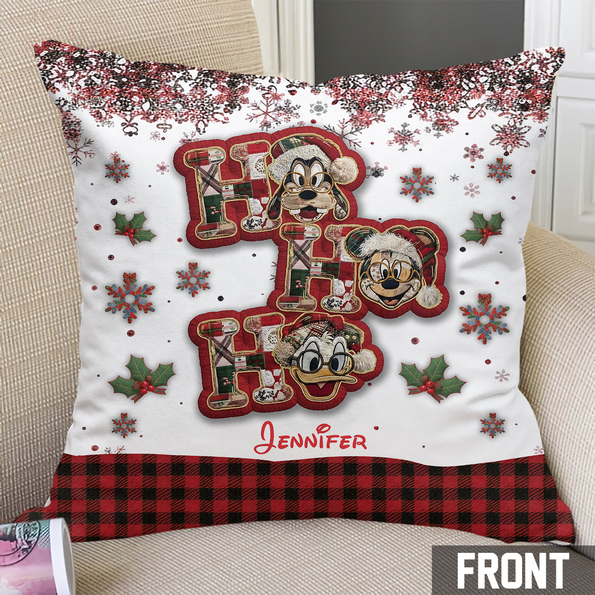 Personalized Cartoon Mouse Throw Pillow Custom Name Gift for Christmas Throw Pillow GradoCreations
