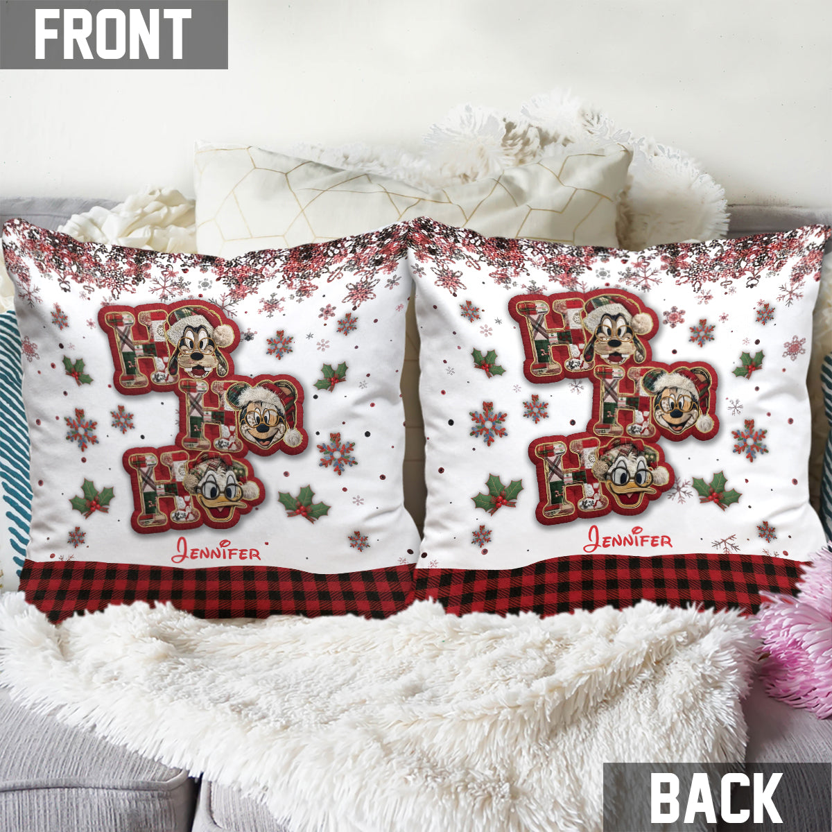 Personalized Cartoon Mouse Throw Pillow Custom Name Gift for Christmas Throw Pillow GradoCreations