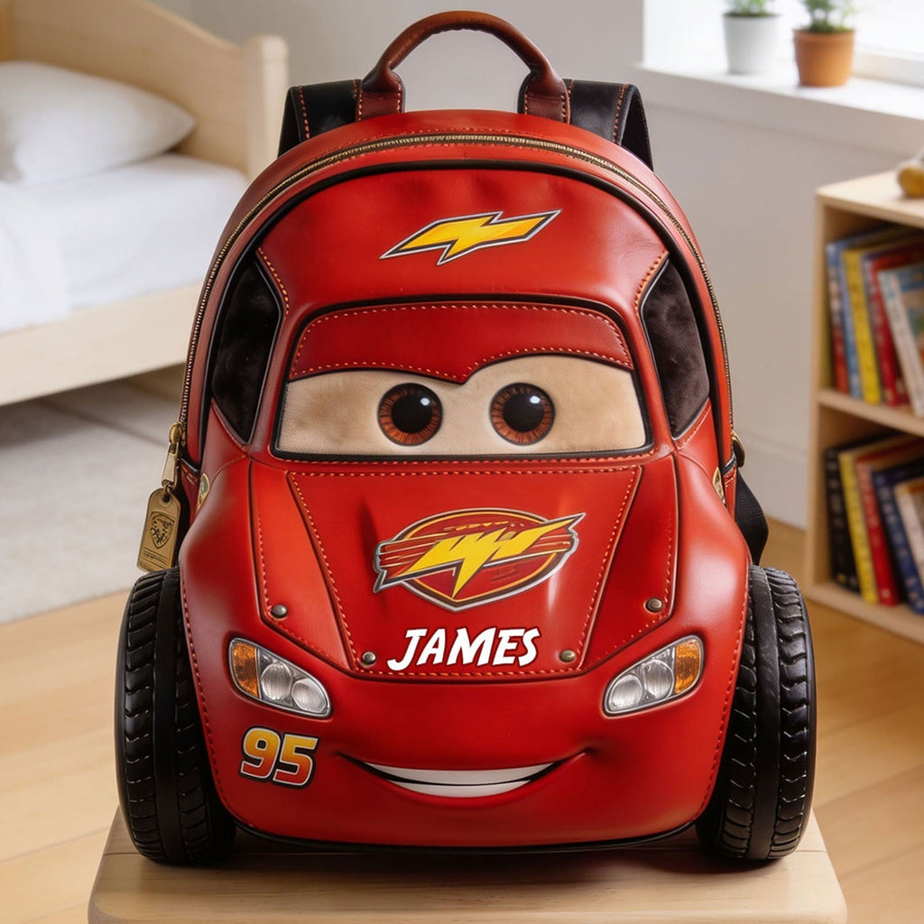 Personalized Kids Racing Car Backpack Changeable Patch Gift Changeable Leather Patch Backpack GradoCreations