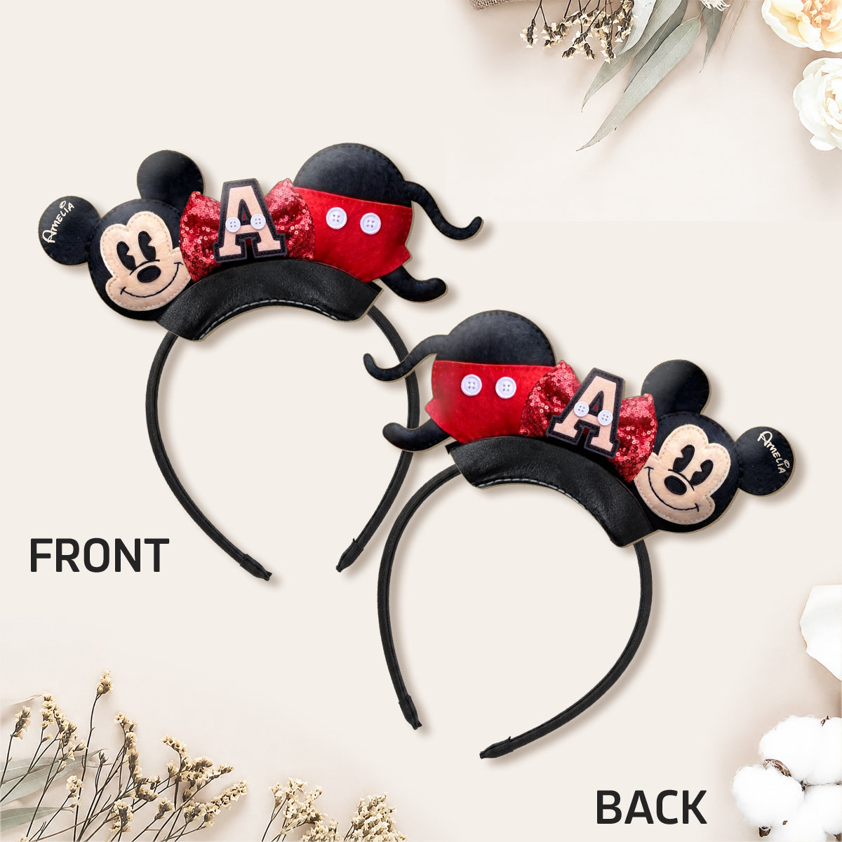 Personalized Cute Cartoon Mouse Leather Headband for Kids & Adults Shaped Leather Headband GradoCreations