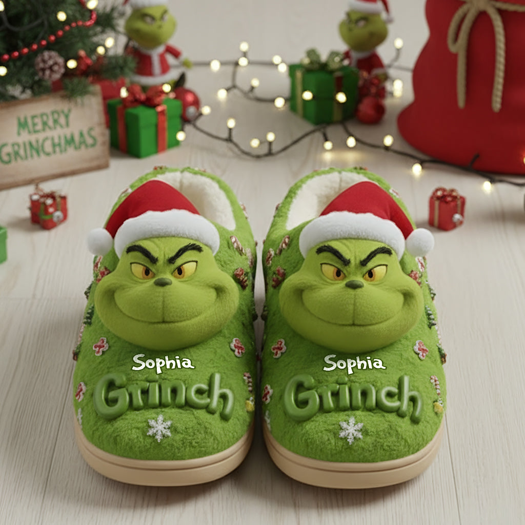 Personalized Grinch Slippers Custom Name Holiday Gift Slippers GradoCreations