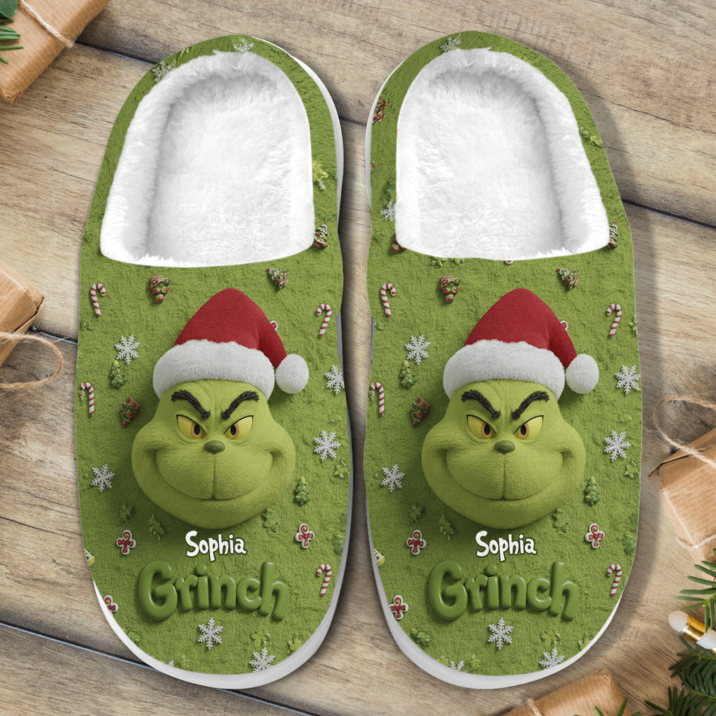 Personalized Grinch Slippers Custom Name Holiday Gift Slippers GradoCreations