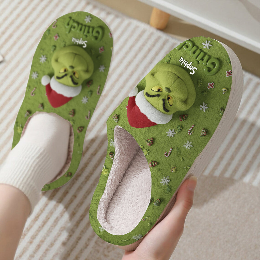 Personalized Grinch Slippers Custom Name Holiday Gift Slippers GradoCreations