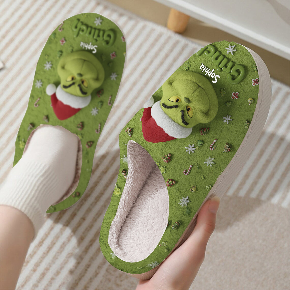 Personalized Grinch Slippers Custom Name Holiday Gift Slippers GradoCreations