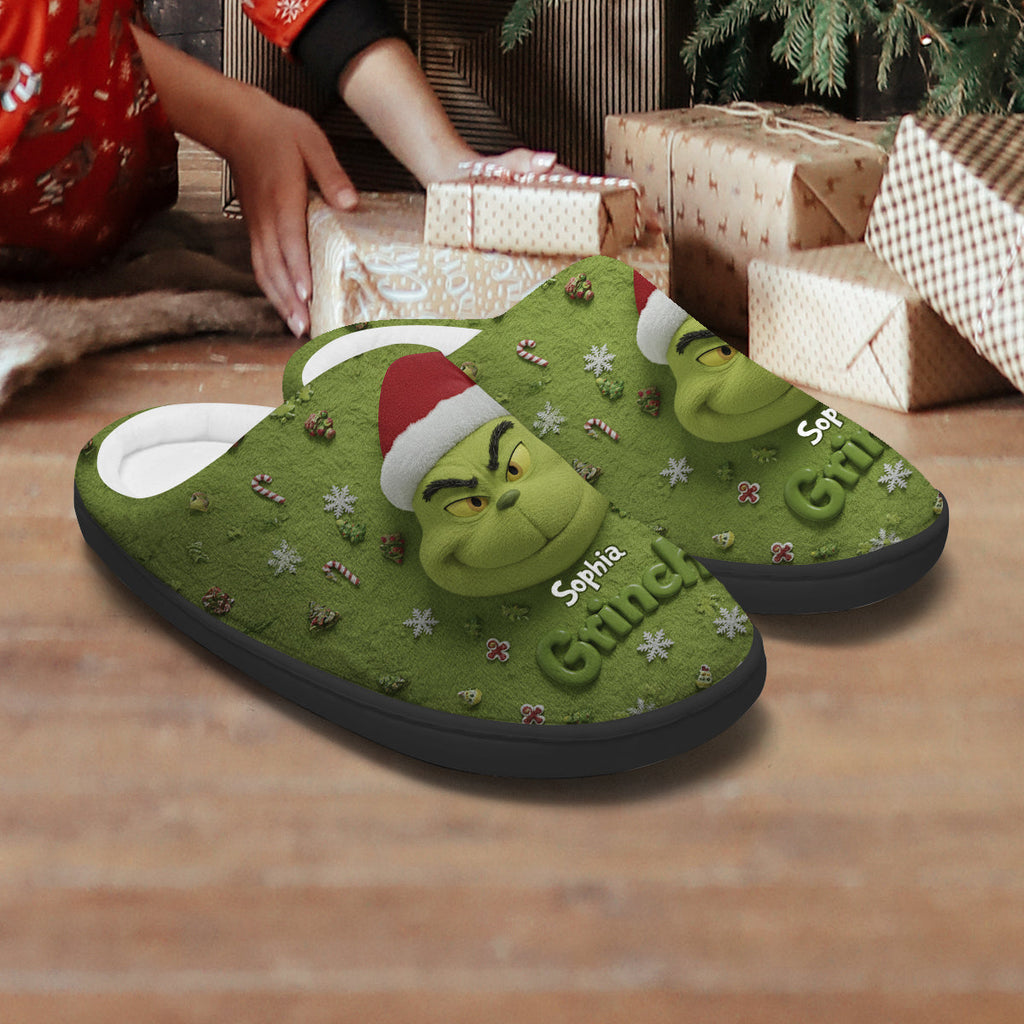 Personalized Grinch Slippers Custom Name Holiday Gift Slippers GradoCreations