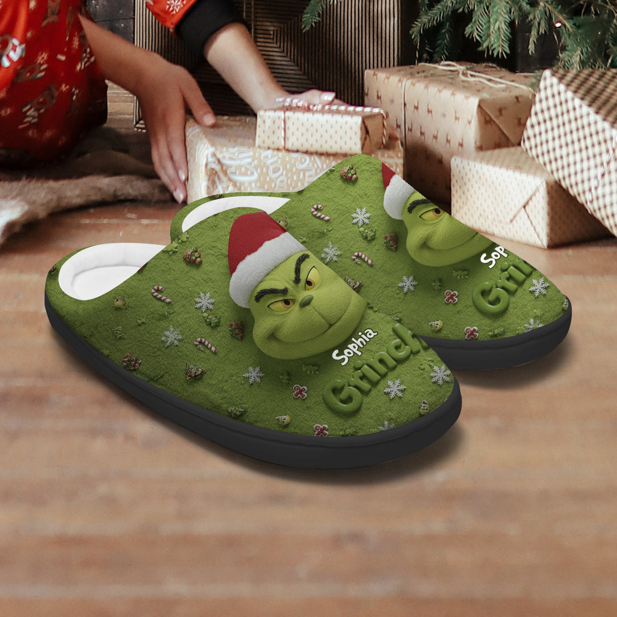 Personalized Grinch Slippers Custom Name Holiday Gift Slippers GradoCreations