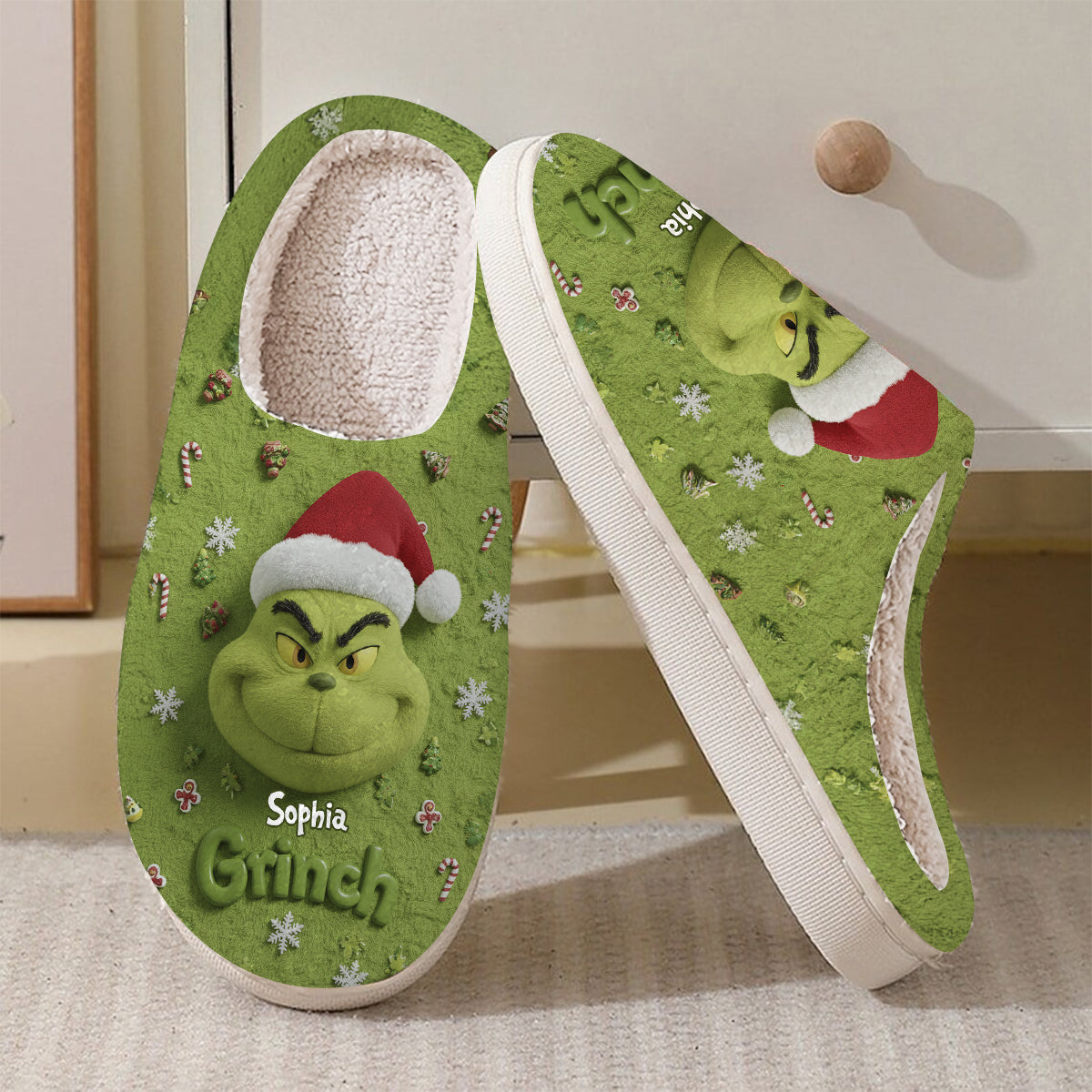 Personalized Grinch Slippers Custom Name Holiday Gift Slippers GradoCreations