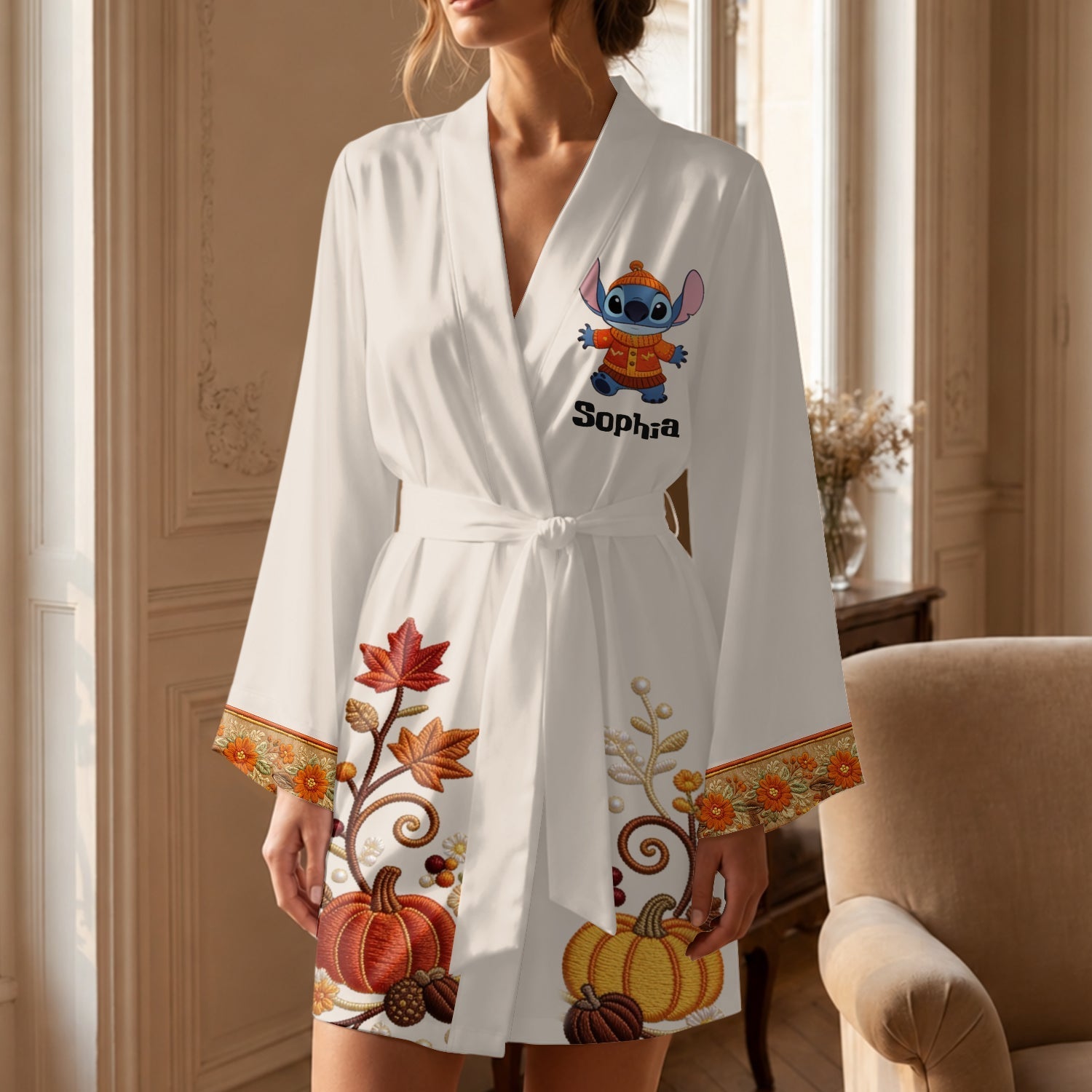 Personalized Satin Robe Ohana Custom Design Gift for Her Satin Robe GradoCreations