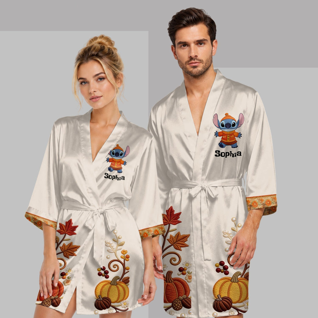 Personalized Satin Robe Ohana Custom Design Gift for Her Satin Robe GradoCreations