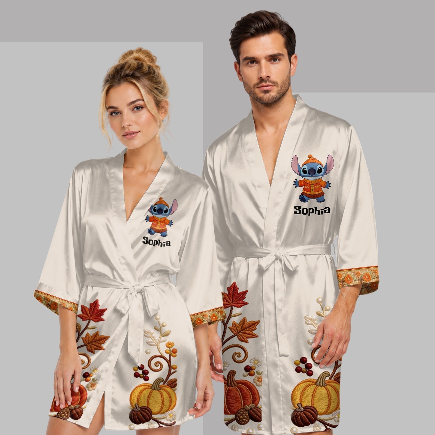 Personalized Satin Robe Ohana Custom Design Gift for Her Satin Robe GradoCreations