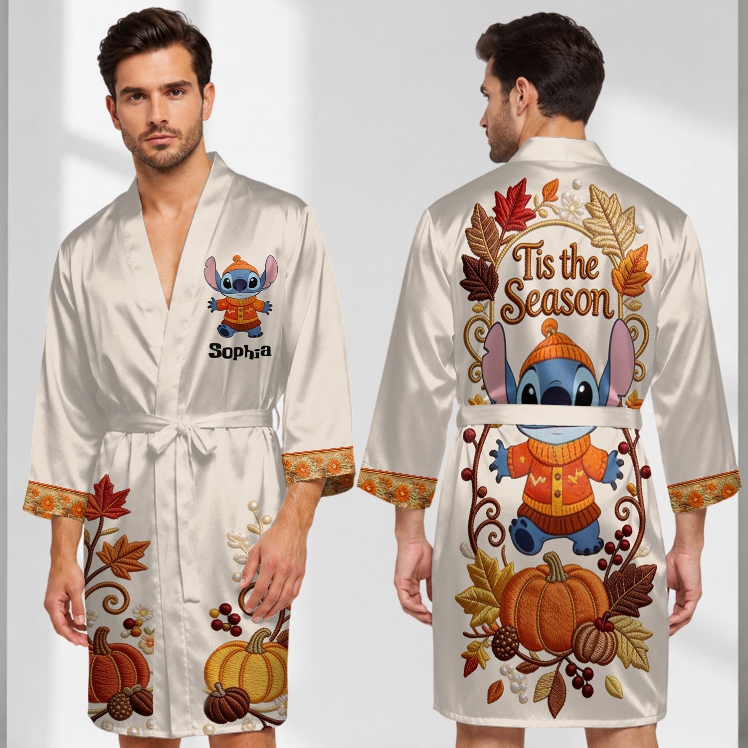 Personalized Satin Robe Ohana Custom Design Gift for Her Satin Robe GradoCreations