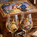 Personalized Beauty and the Beast Wine Glass Set with Wooden Box Gift for Couple Wine Glasses Set With Wooden Box GradoCreations