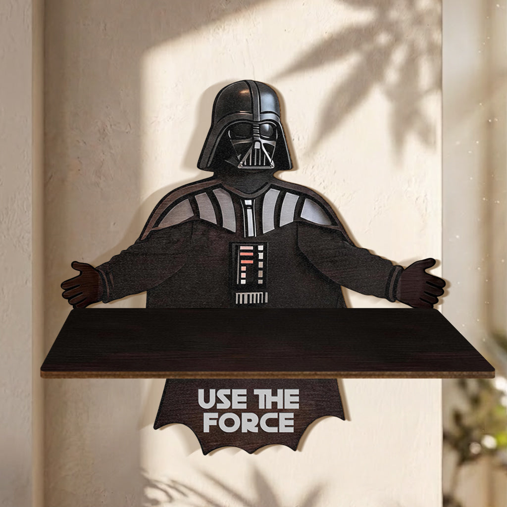 Personalized Wooden Floating Shelf Darth Vader Design for Gifts Wooden Floating Shelf GradoCreations