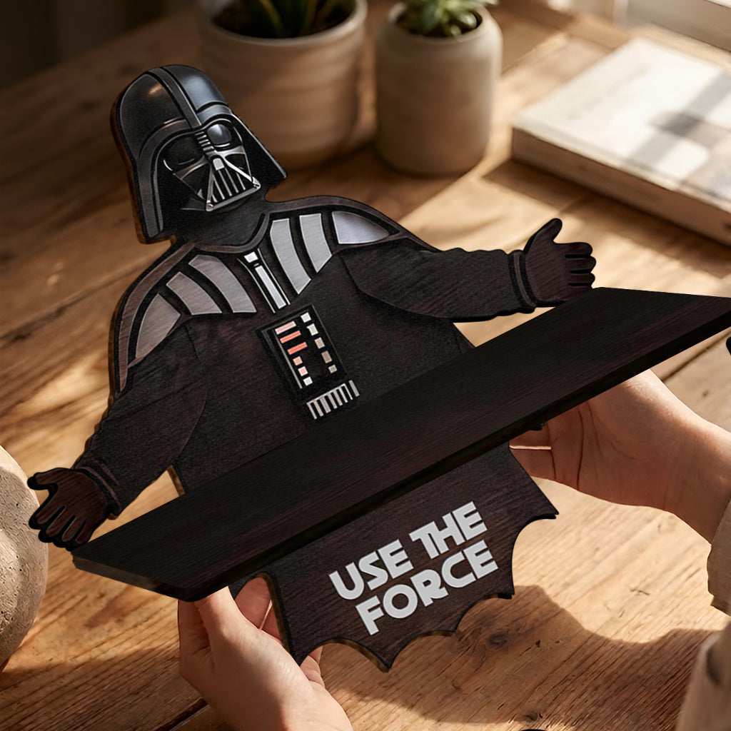 Personalized Wooden Floating Shelf Darth Vader Design for Gifts Wooden Floating Shelf GradoCreations
