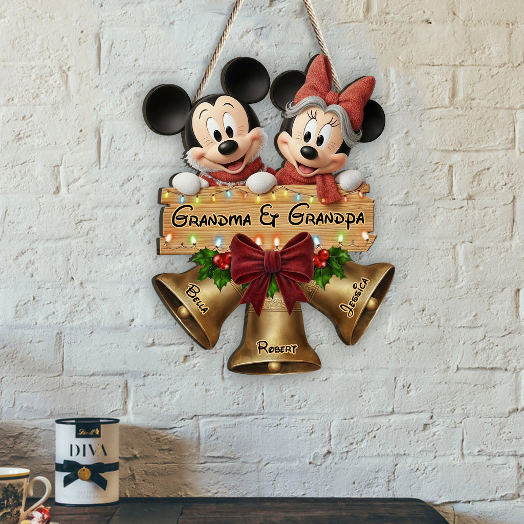 Personalized Christmas Wood Sign with Mickey & Minnie for Grandparents Wood Sign GradoCreations