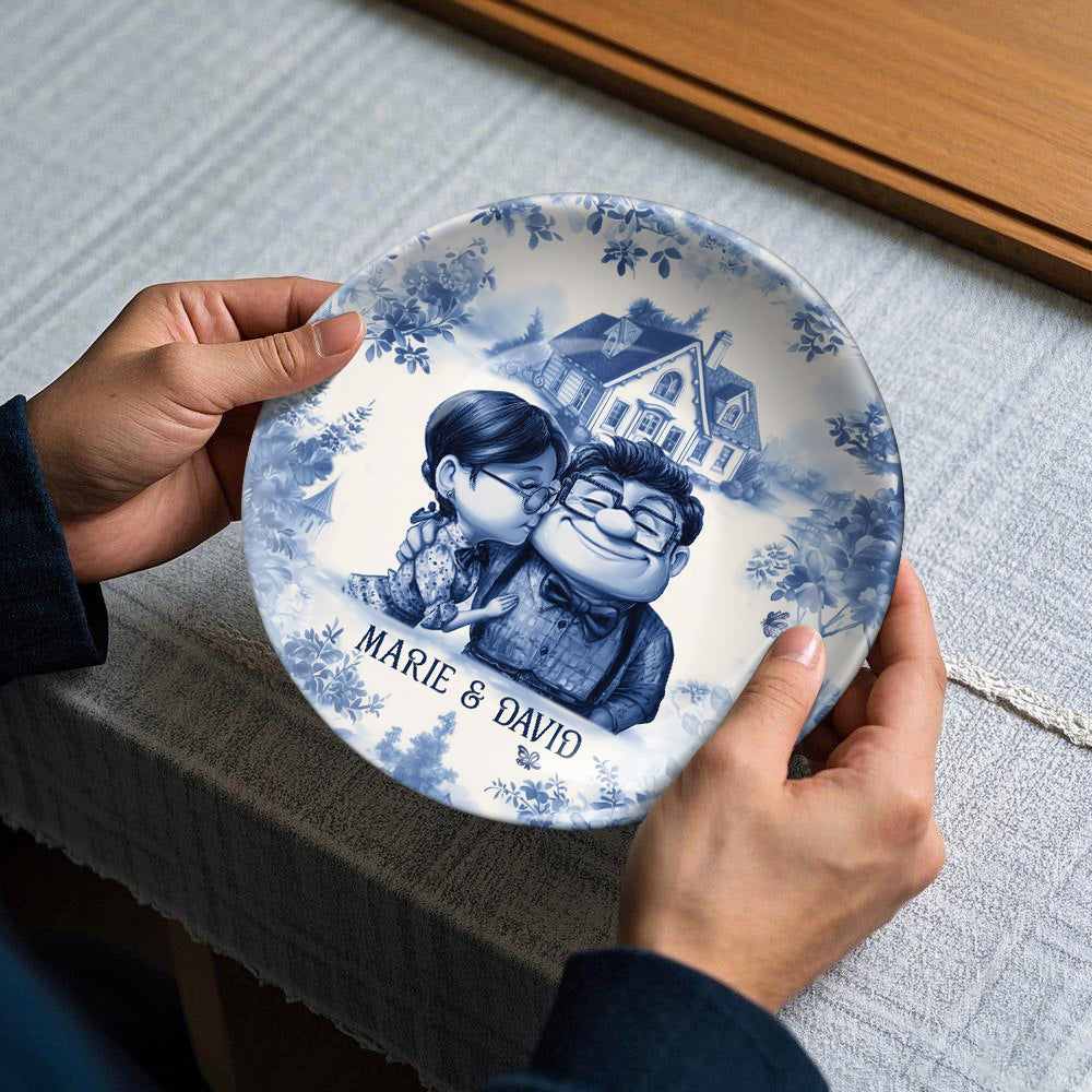 Personalized Ceramic Round Plate Custom Name Gift for Couples Ceramic Round Plate GradoCreations