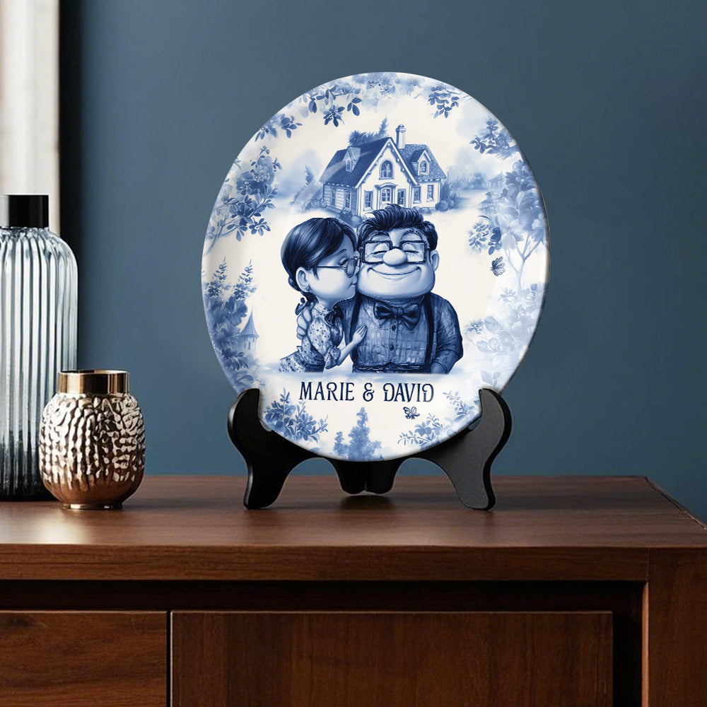 Personalized Ceramic Round Plate Custom Name Gift for Couples Ceramic Round Plate GradoCreations
