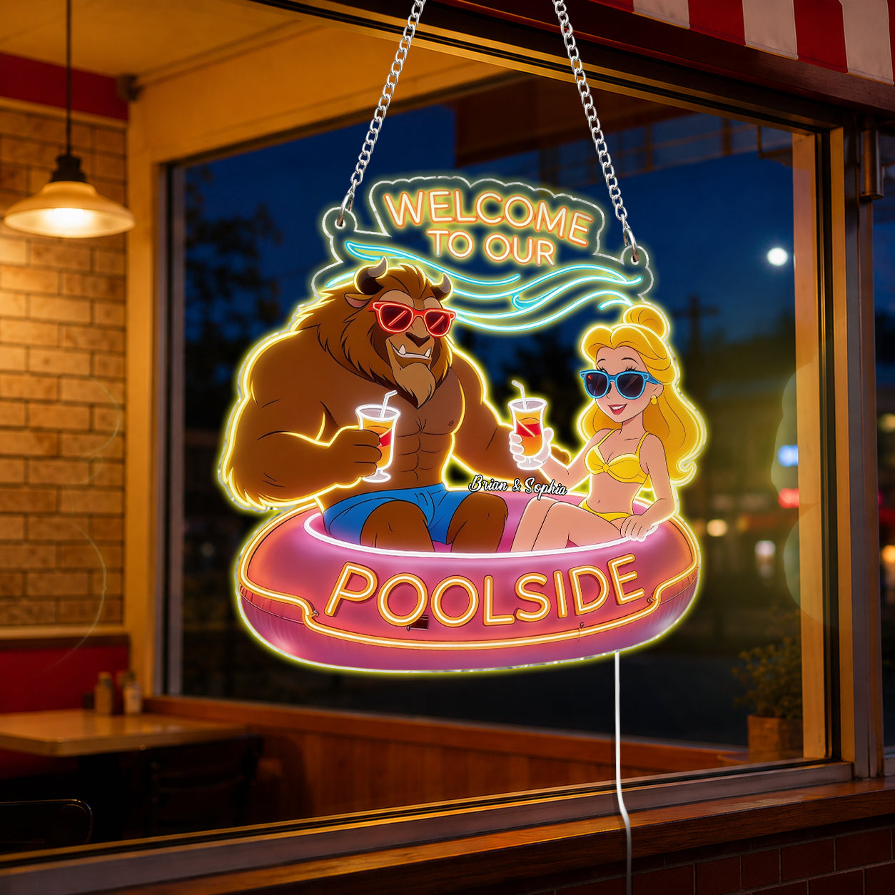 Personalized Beauty and the Beast Neon LED Light Sign for Poolside Decor Neon LED Light Sign GradoCreations