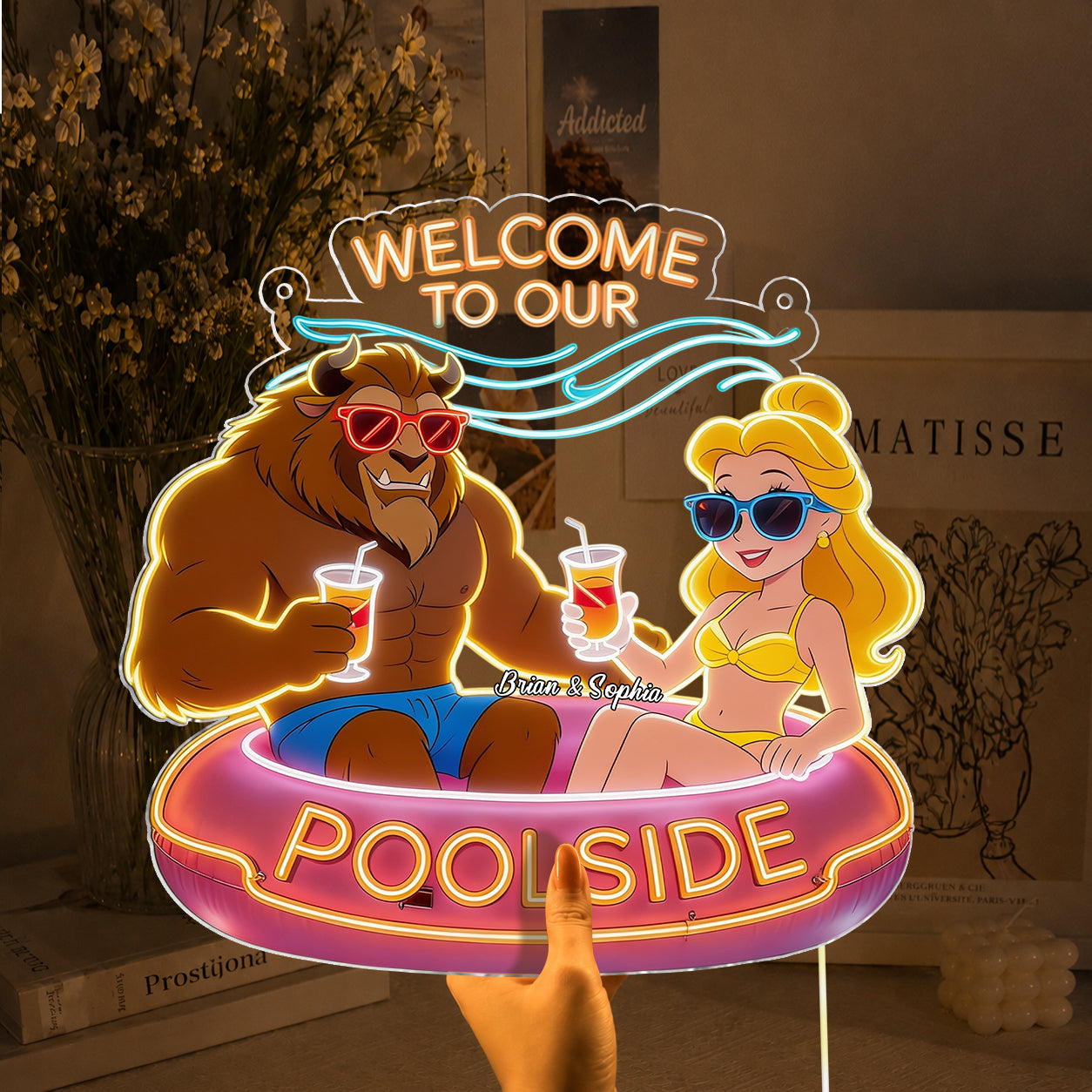 Personalized Beauty and the Beast Neon LED Light Sign for Poolside Decor Neon LED Light Sign GradoCreations