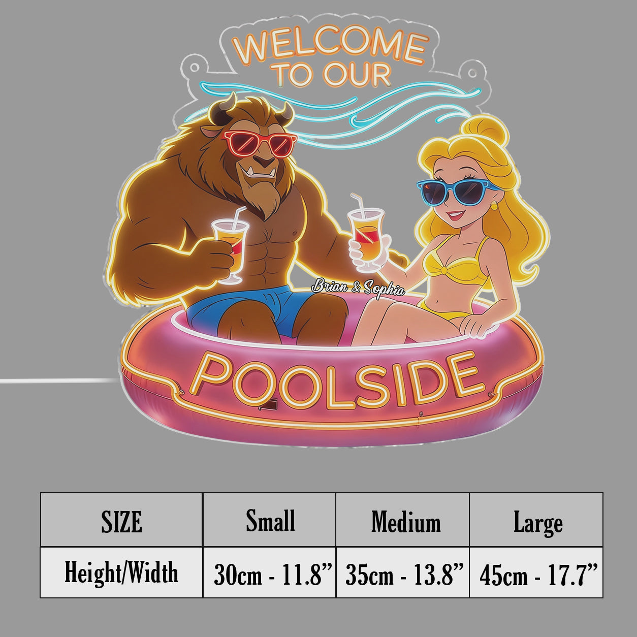 Personalized Beauty and the Beast Neon LED Light Sign for Poolside Decor Neon LED Light Sign GradoCreations