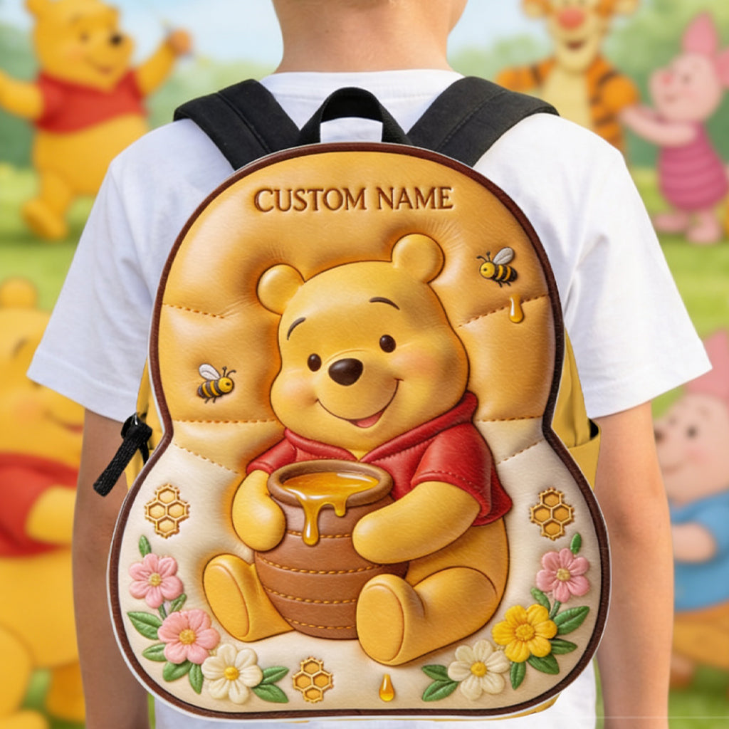 Personalized Yellow Bear Leather Patch Backpack for Kids Changeable Leather Patch Backpack GradoCreations