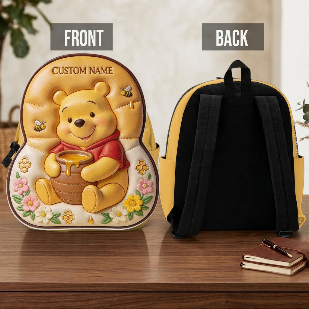 Personalized Yellow Bear Leather Patch Backpack for Kids Changeable Leather Patch Backpack GradoCreations