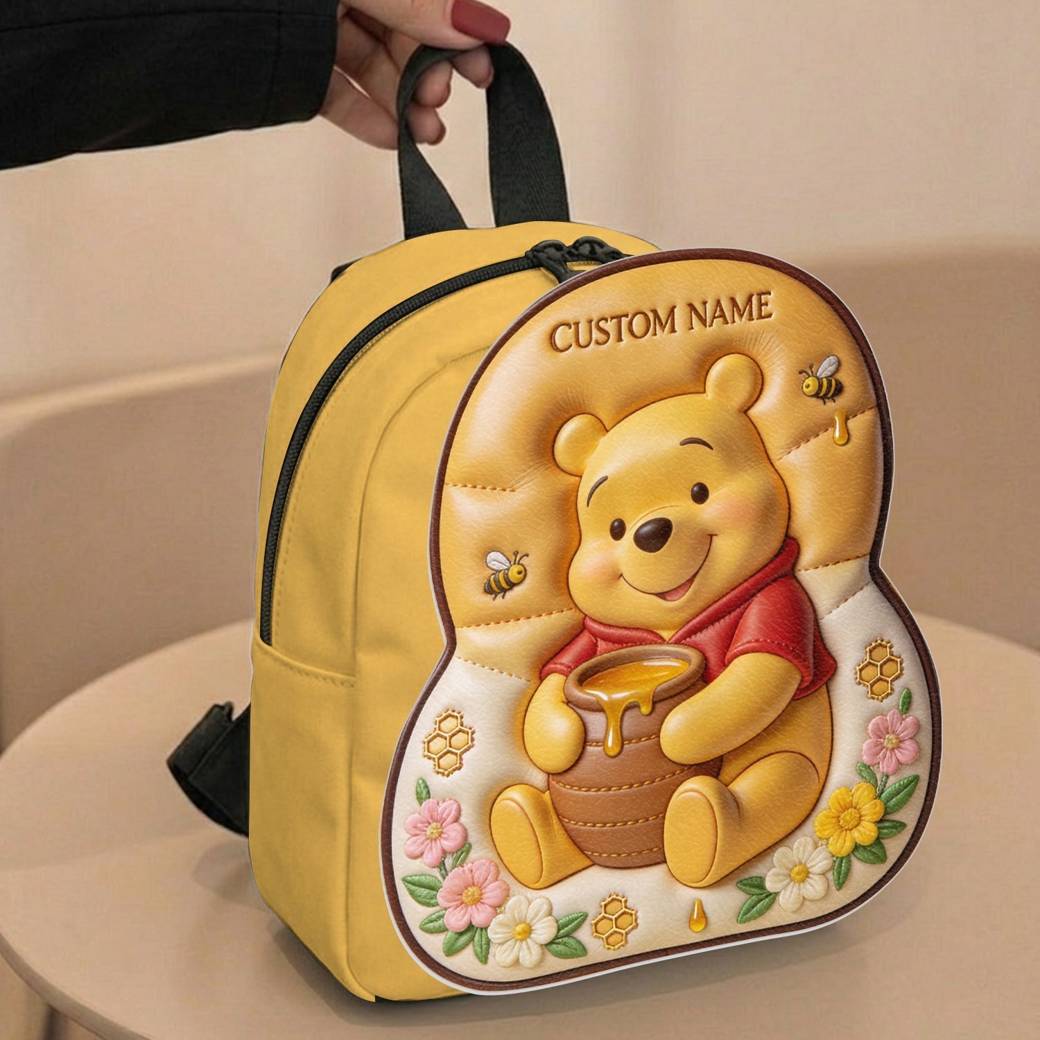 Personalized Yellow Bear Leather Patch Backpack for Kids Changeable Leather Patch Backpack GradoCreations
