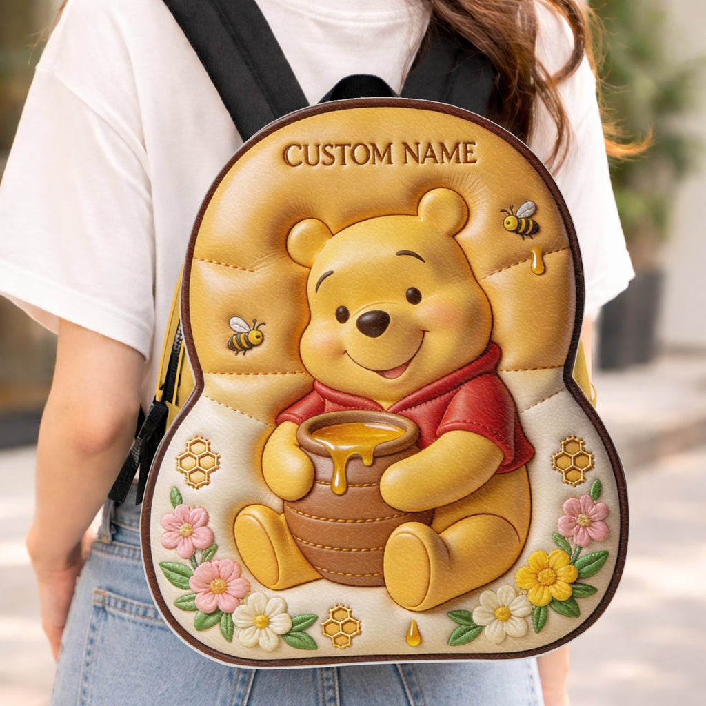 Personalized Yellow Bear Leather Patch Backpack for Kids Changeable Leather Patch Backpack GradoCreations