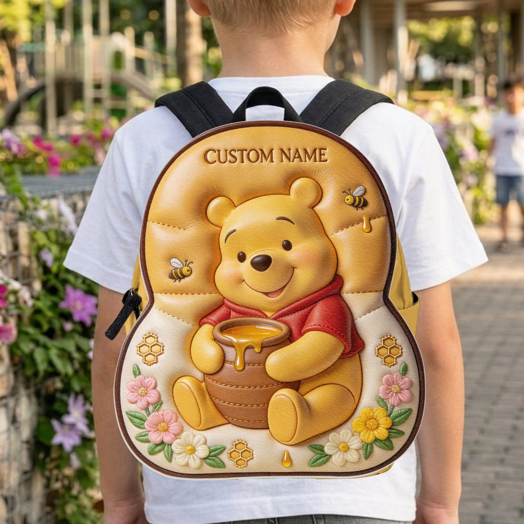 Personalized Yellow Bear Leather Patch Backpack for Kids Changeable Leather Patch Backpack GradoCreations