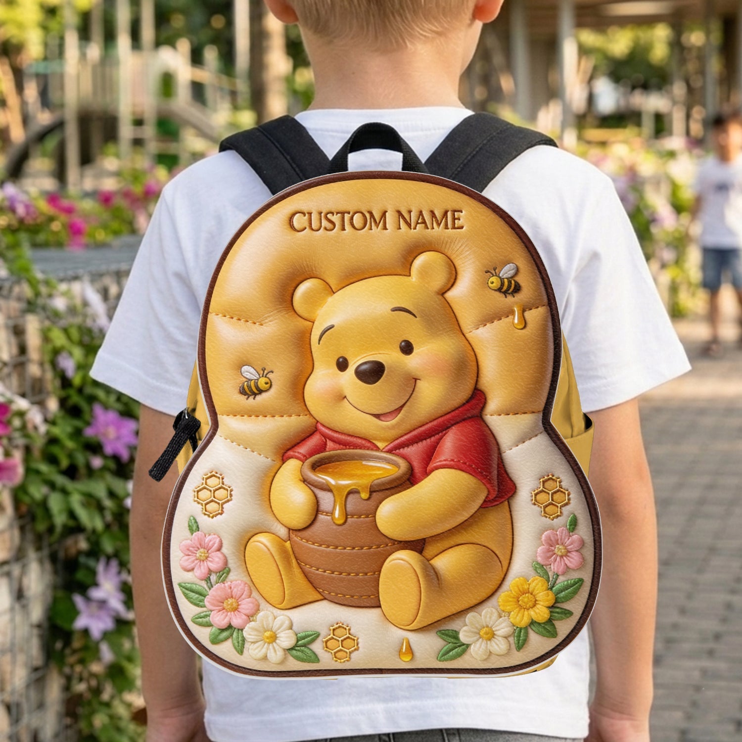 Personalized Yellow Bear Leather Patch Backpack for Kids Changeable Leather Patch Backpack GradoCreations